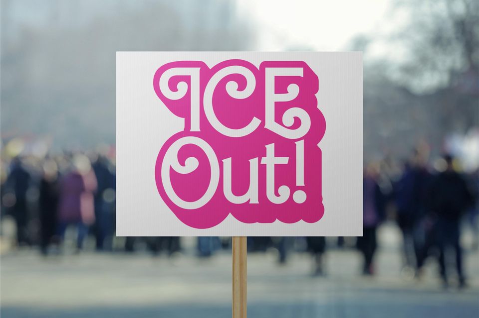 ICE Out! Outdoor Barbie Style Text Protest Sign