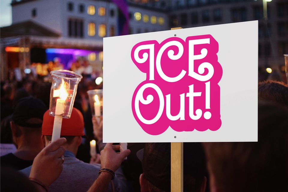ICE Out! Outdoor Barbie Style Text Protest Sign