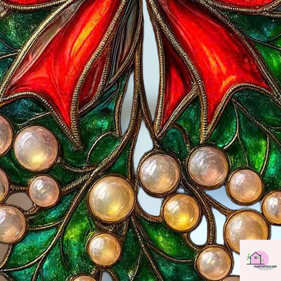 Holly Berry Bow Acrylic Suncatcher Christmas Window Ornament