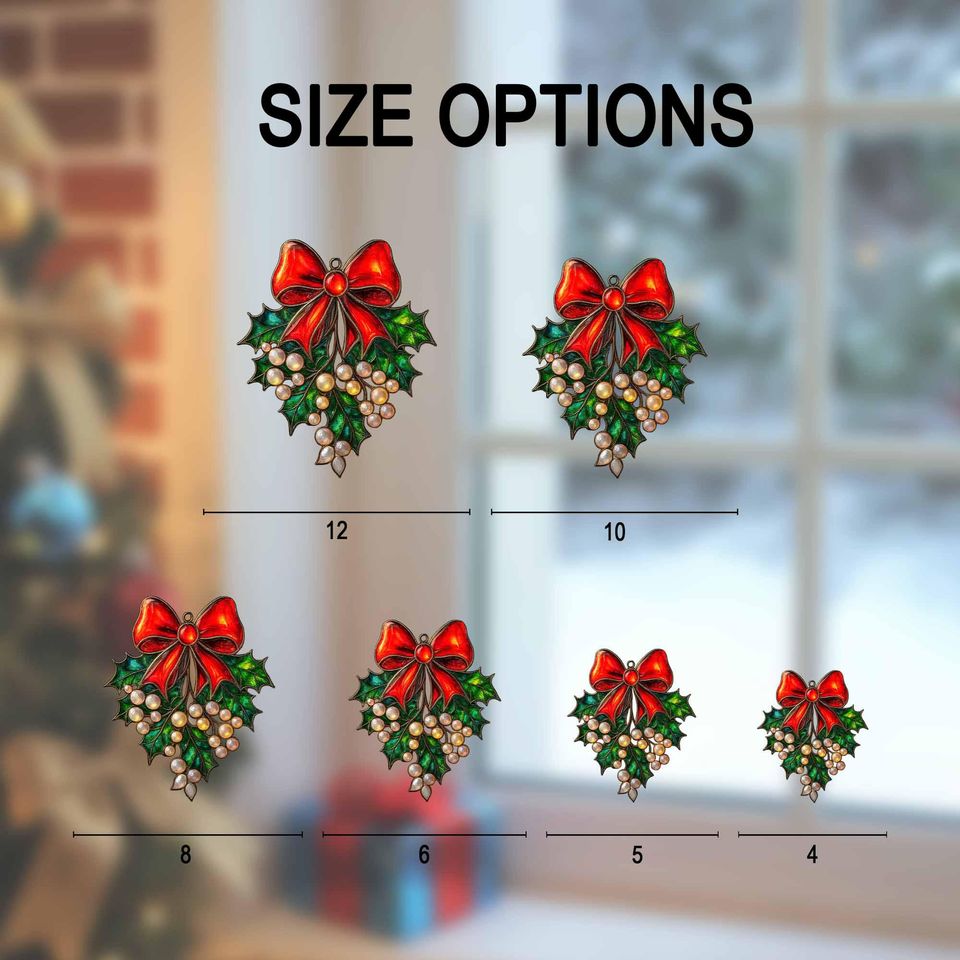 Holly Berry Bow Acrylic Suncatcher Christmas Window Ornament
