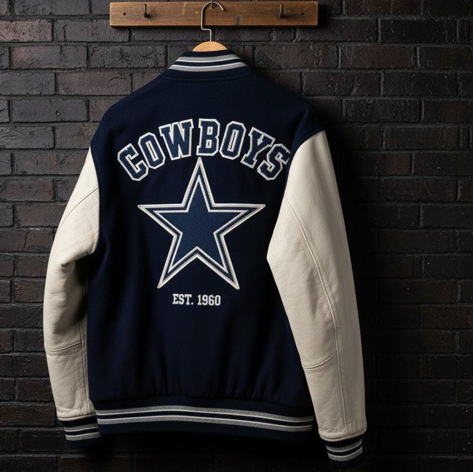 Vintage Dallas Cowboys Navy Wool & Leather Varsity Jacket