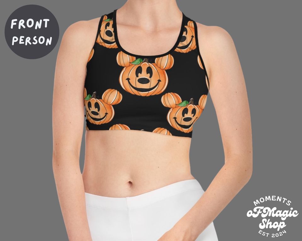 Halloween Pumpkin Mickey Head Sports Bra