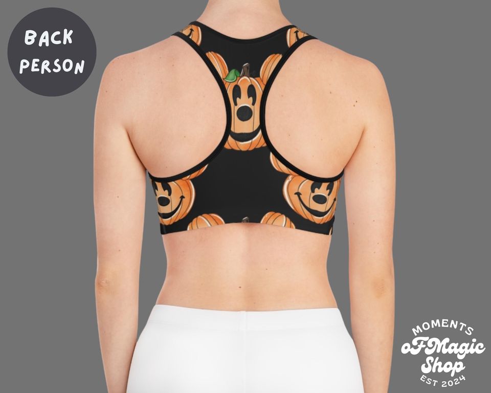 Halloween Pumpkin Mickey Head Sports Bra
