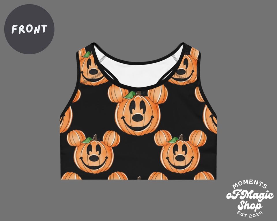 Halloween Pumpkin Mickey Head Sports Bra