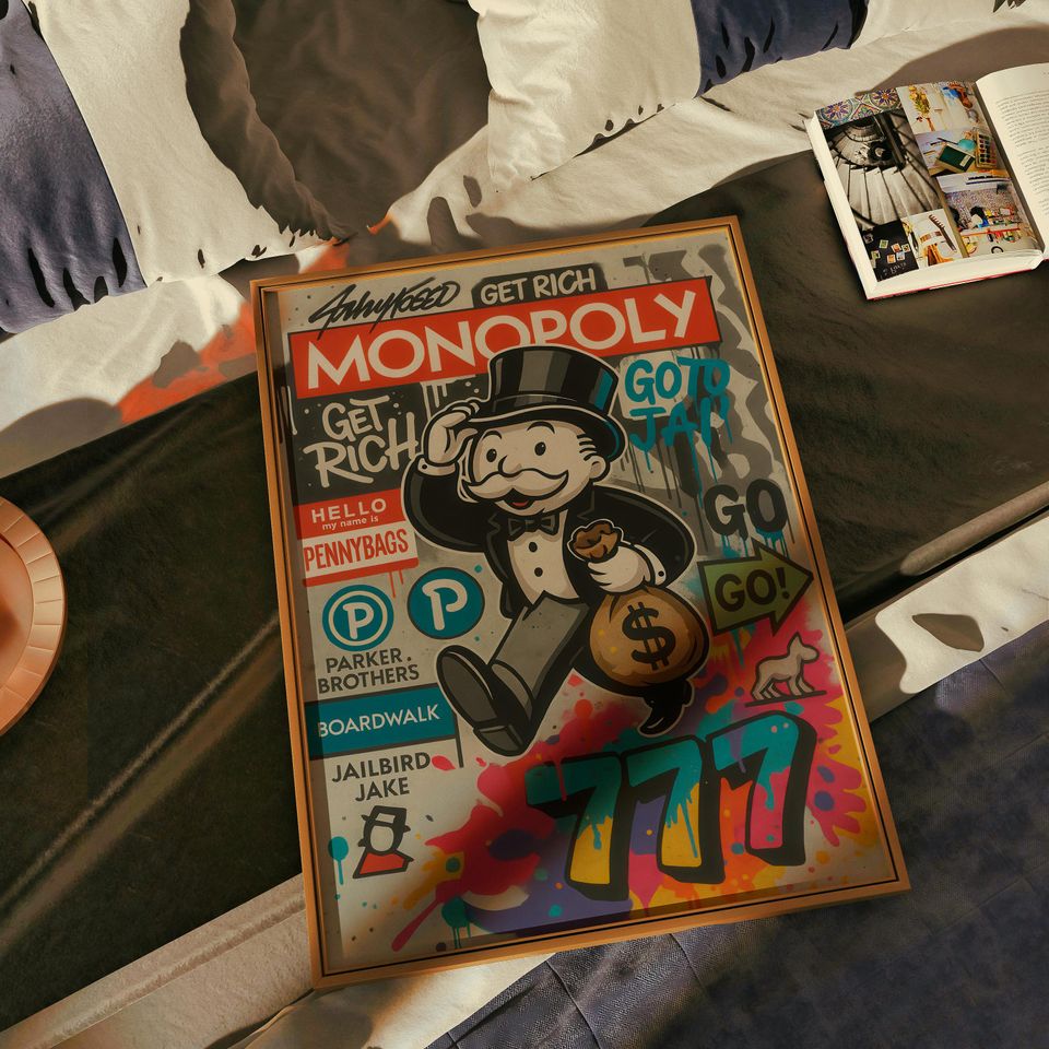 Monopoly Pop Art Poster: Mr. Monopoly Graffiti, Lucky Seven Print