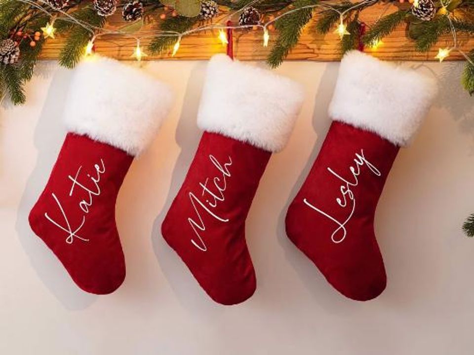 Personalized Red Plush Christmas Stocking: Custom Name Decor