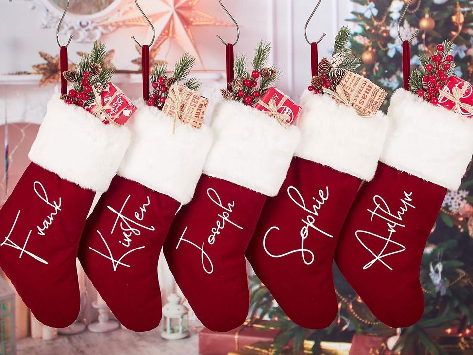 Personalized Red Plush Christmas Stocking: Custom Name Decor