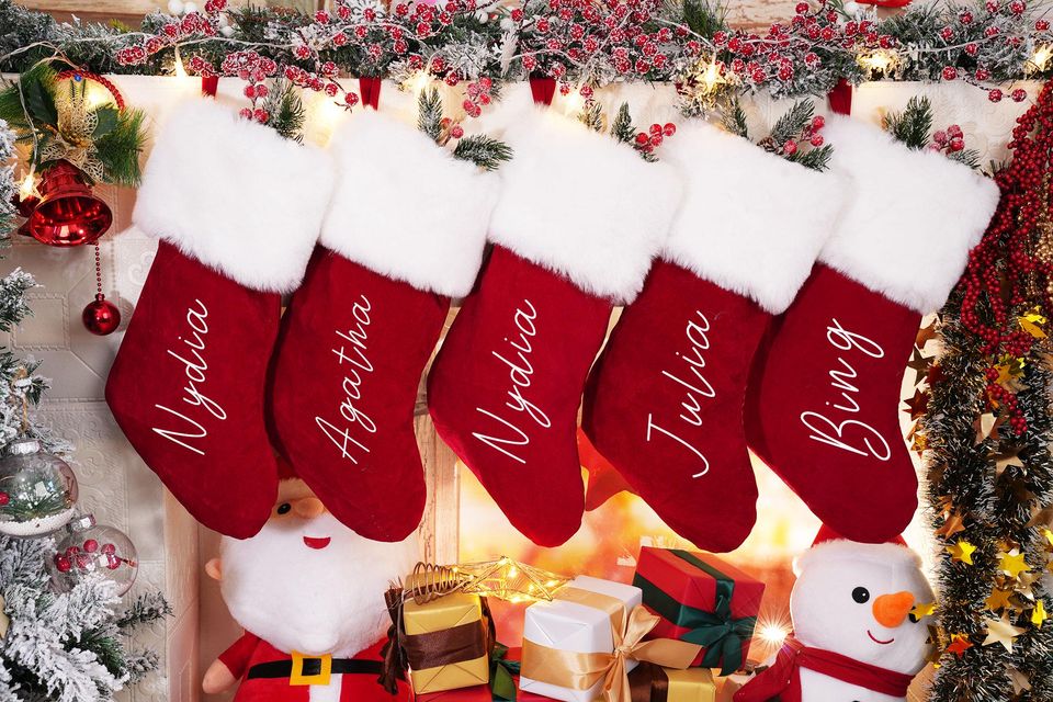 Personalized Red Plush Christmas Stocking: Custom Name Decor
