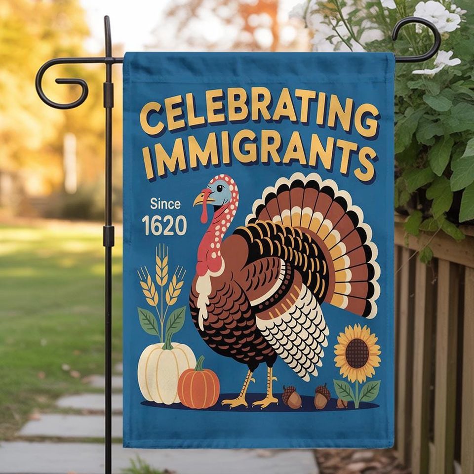 Anti-Trump Pro Immigrant Fall Protest Garden Flag, Thanksgiving Resist Fascism Yard Flag, Subtle Political Decor, Harvest Fall Outdoor Flag