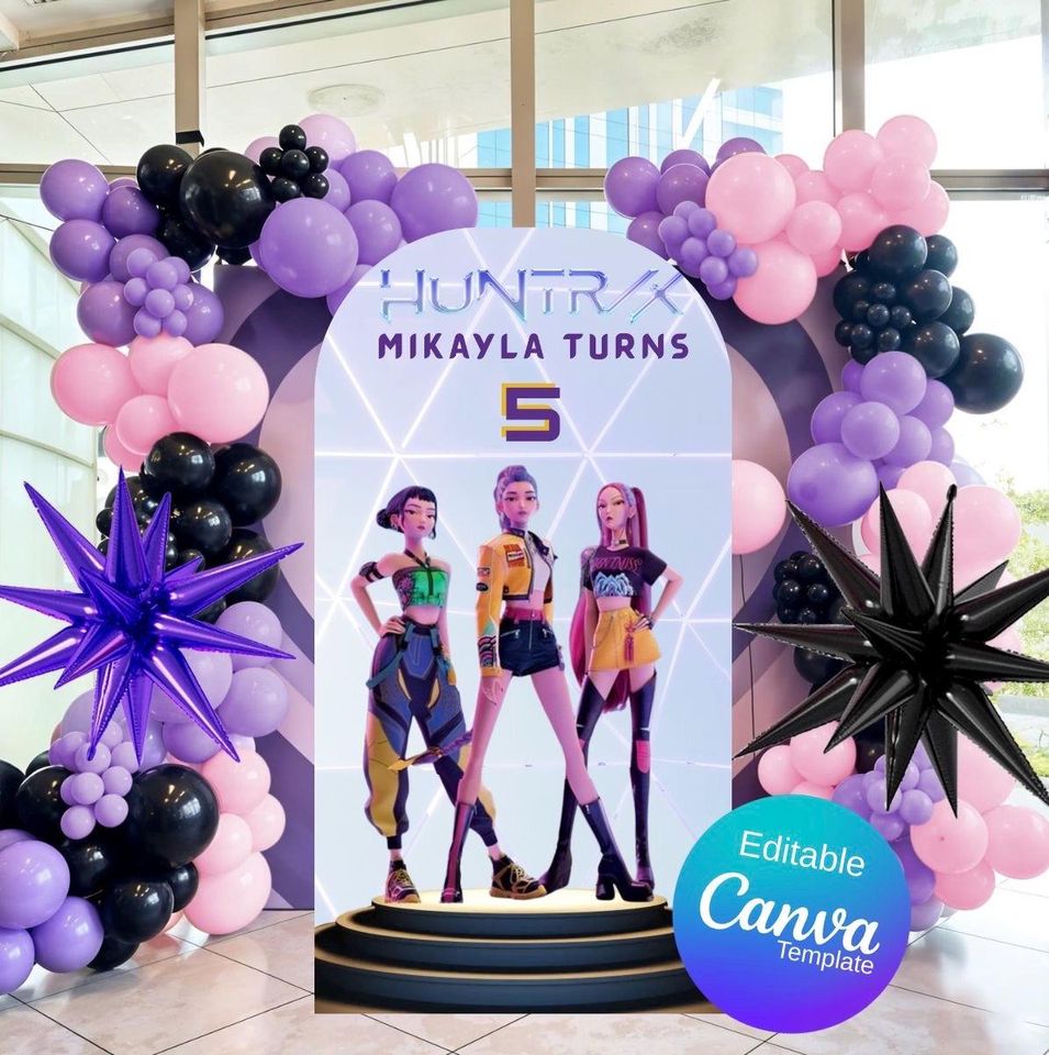 Kpop Birthday Backdrop | Huntrix Theme, Editable Template