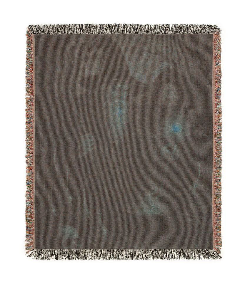 Cottagecore Woven Blanket: Enchanted Forest Wizard Design