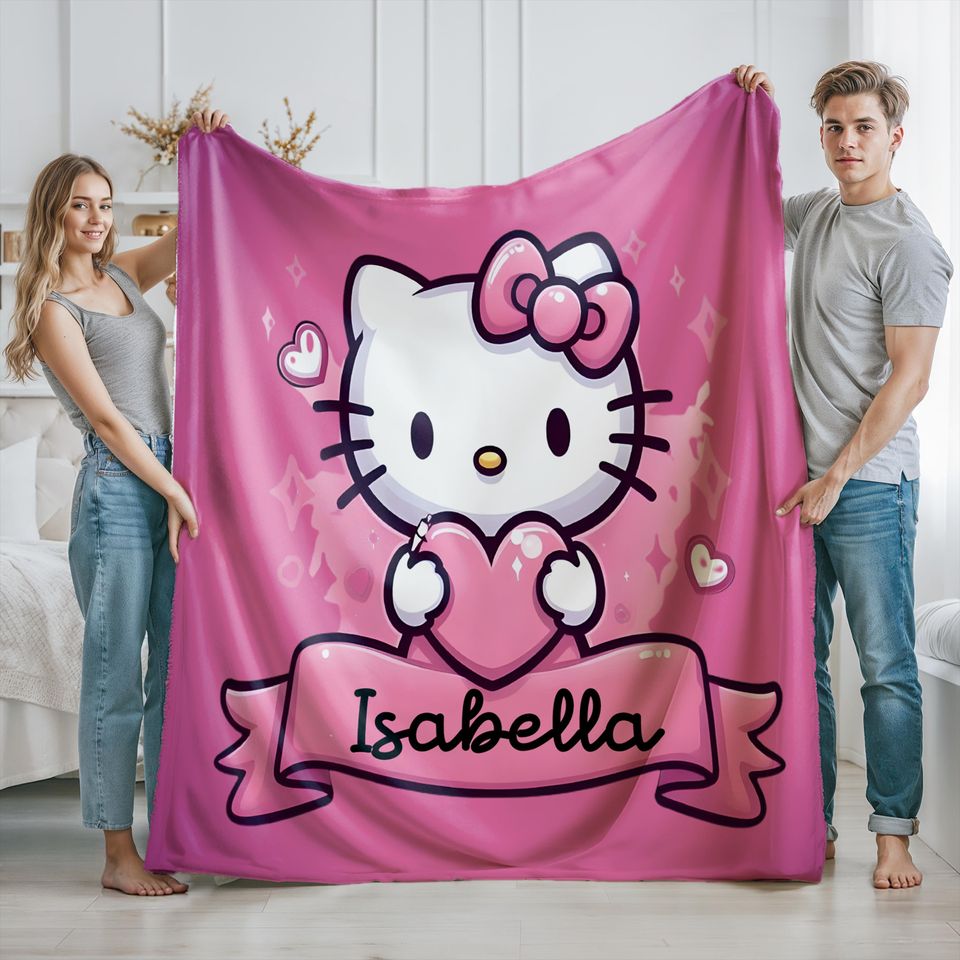 Personalized Valentine Hello Kitty Fleece Blanket for Kids