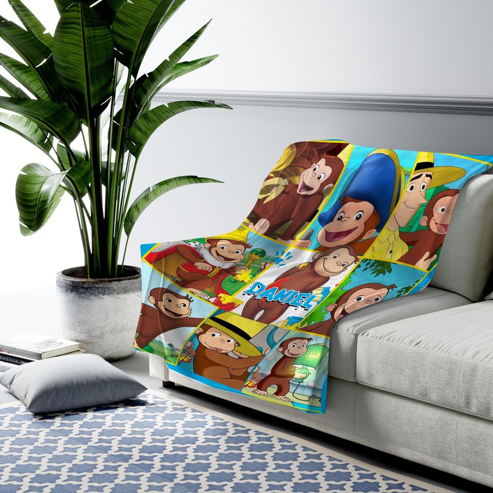 Customized Curious George Blanket Personalized Flannel Couch Nap Blanket