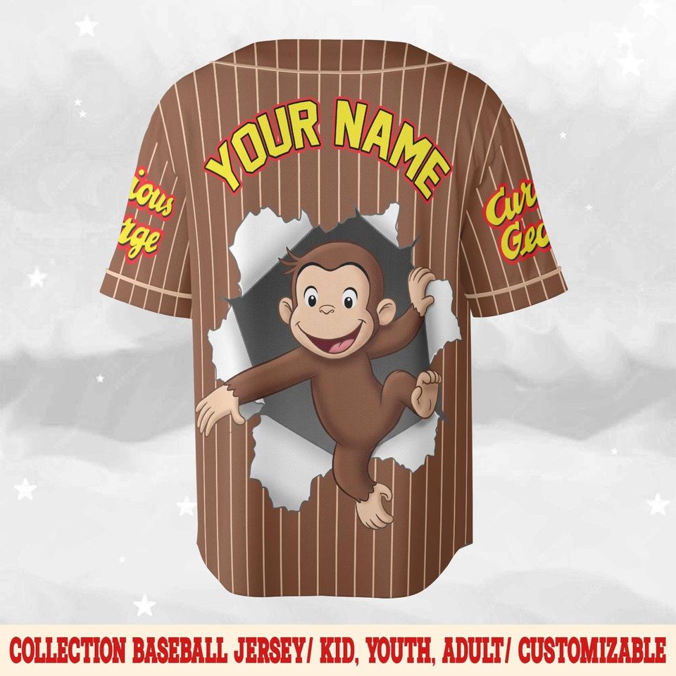 Personalized Curious George Birthday Baseball Jersey,Curious George Baseball Shirt
