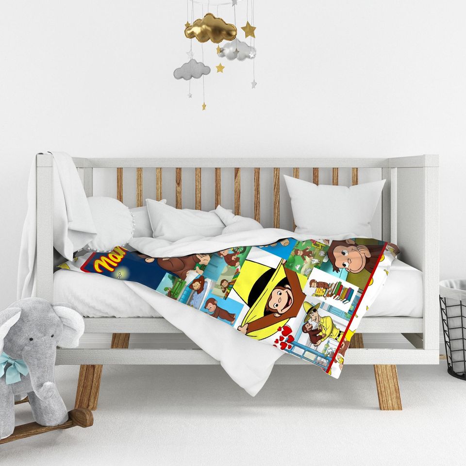 Personalized Curious George Blanket, Curious George Throw Blanket, Custom Name Blanket, Birthday Gift