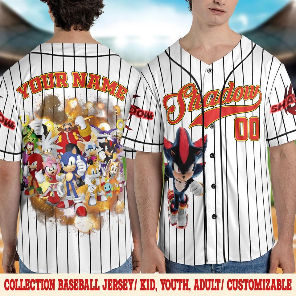 Customized Shadow The Hedgehog White Stripe Baseball Jersey