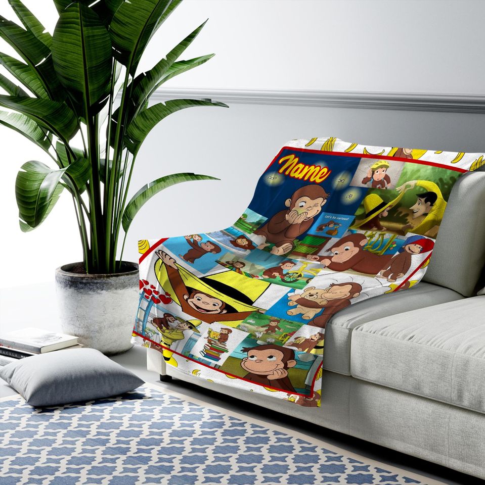 Personalized Curious George Blanket, Curious George Throw Blanket, Custom Name Blanket, Birthday Gift