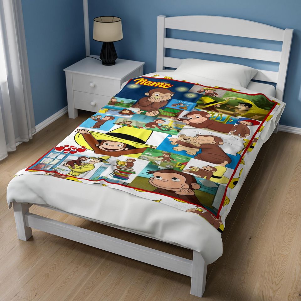 Personalized Curious George Blanket, Curious George Throw Blanket, Custom Name Blanket, Birthday Gift