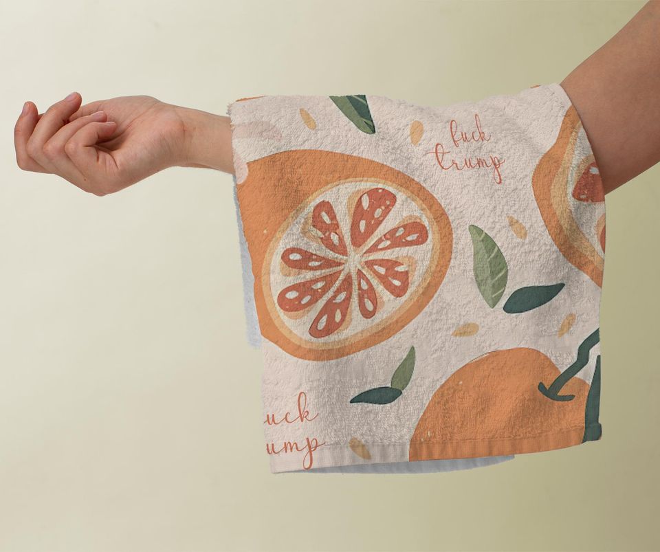 Subtle F*ck Trump Kitchen Towel, Orange FDT Tea Towel, Sarcastic Liberal Gift