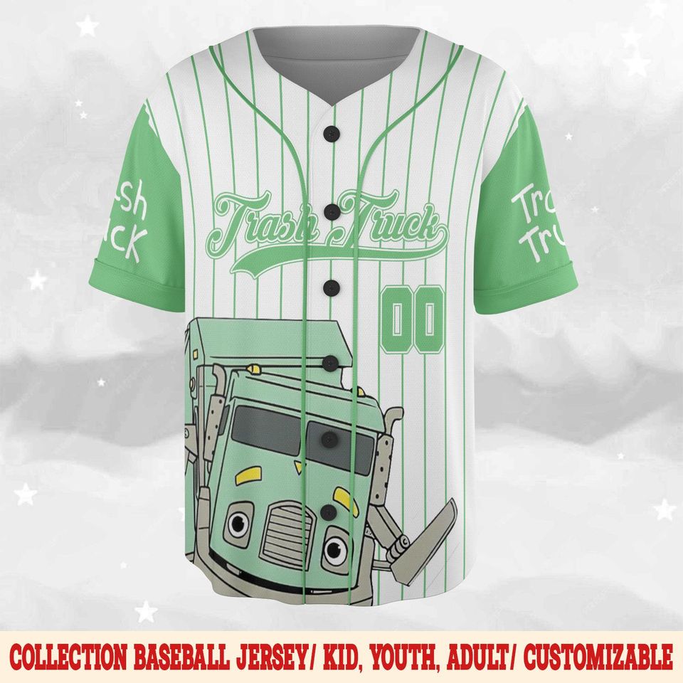 Personalized Trash Truck Baseball Jersey, Trash Truck Family Birthday