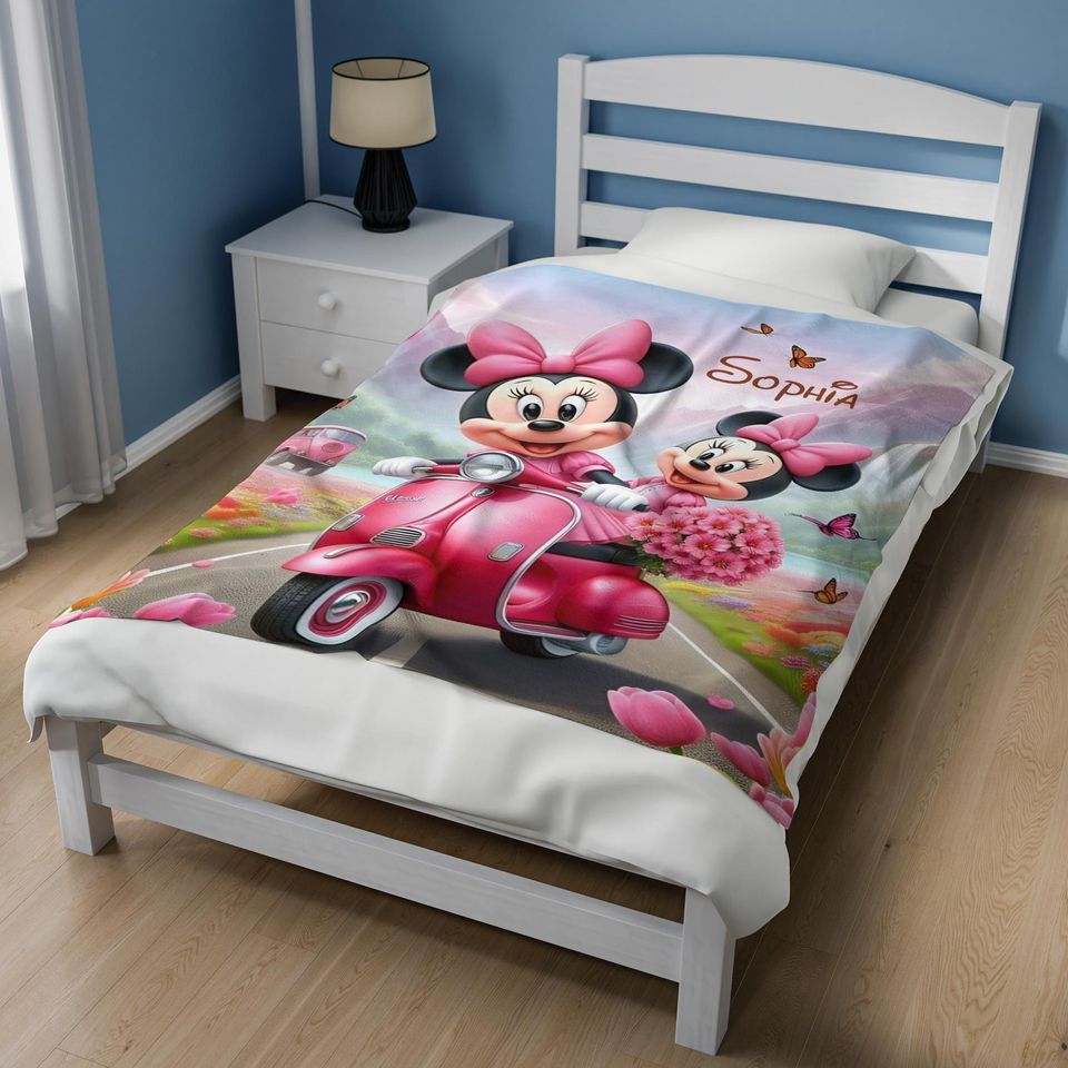 Personalized Cute Minnie Mouse Blanket, Magic Kingdom Fleece Blanket
