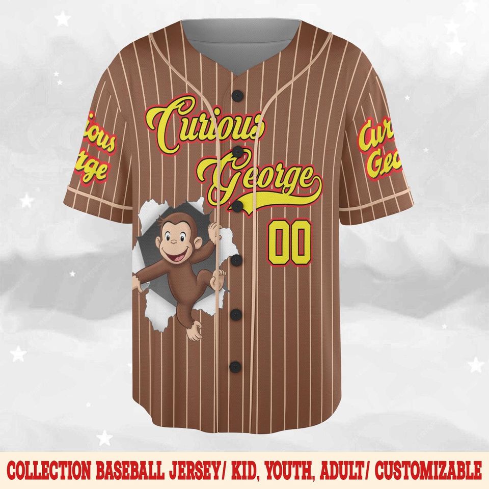 Personalized Curious George Birthday Baseball Jersey,Curious George Baseball Shirt