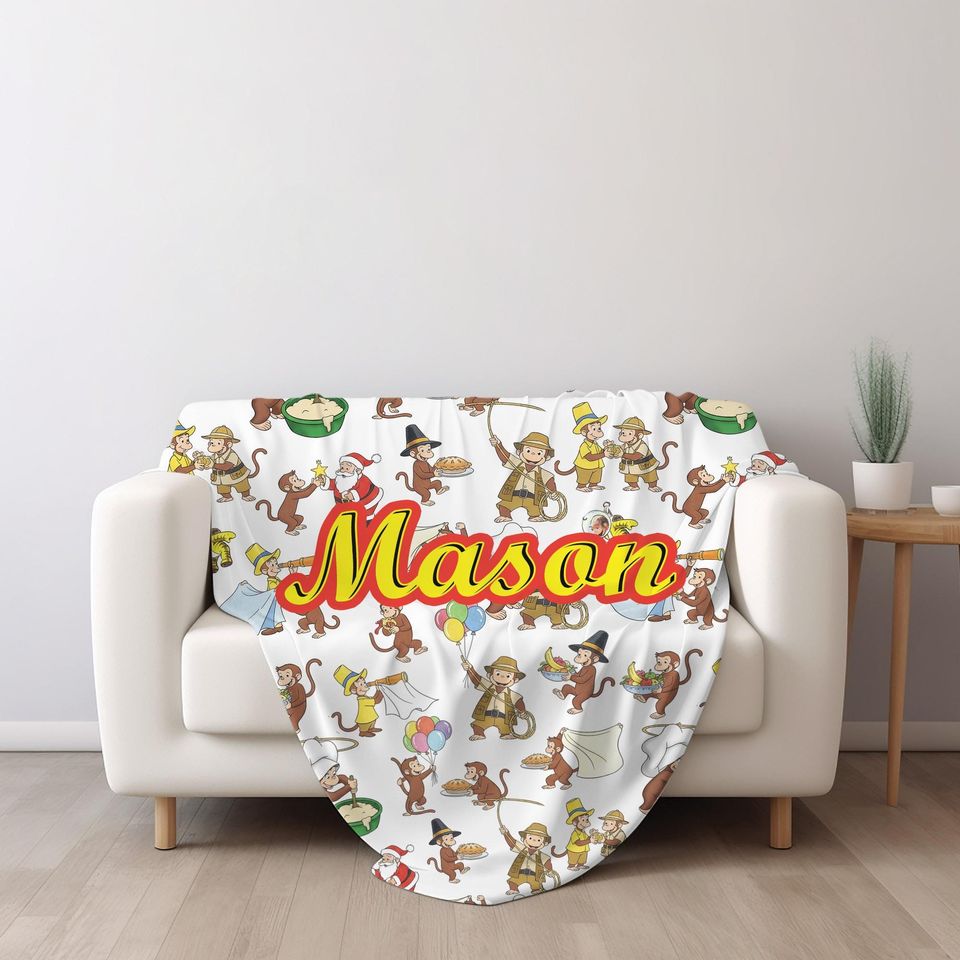 Personalized Curious George Blanket, Curious George Blanket, Custom Name Blanket