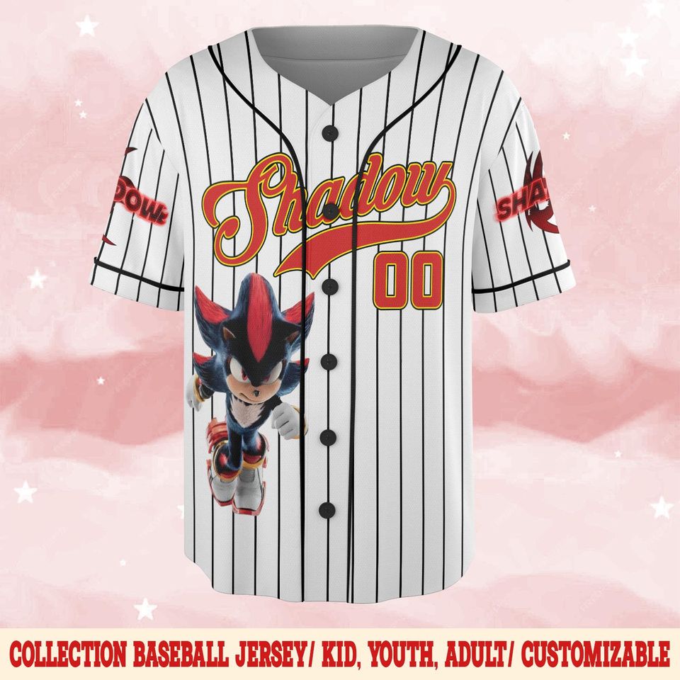 Customized Shadow The Hedgehog White Stripe Baseball Jersey