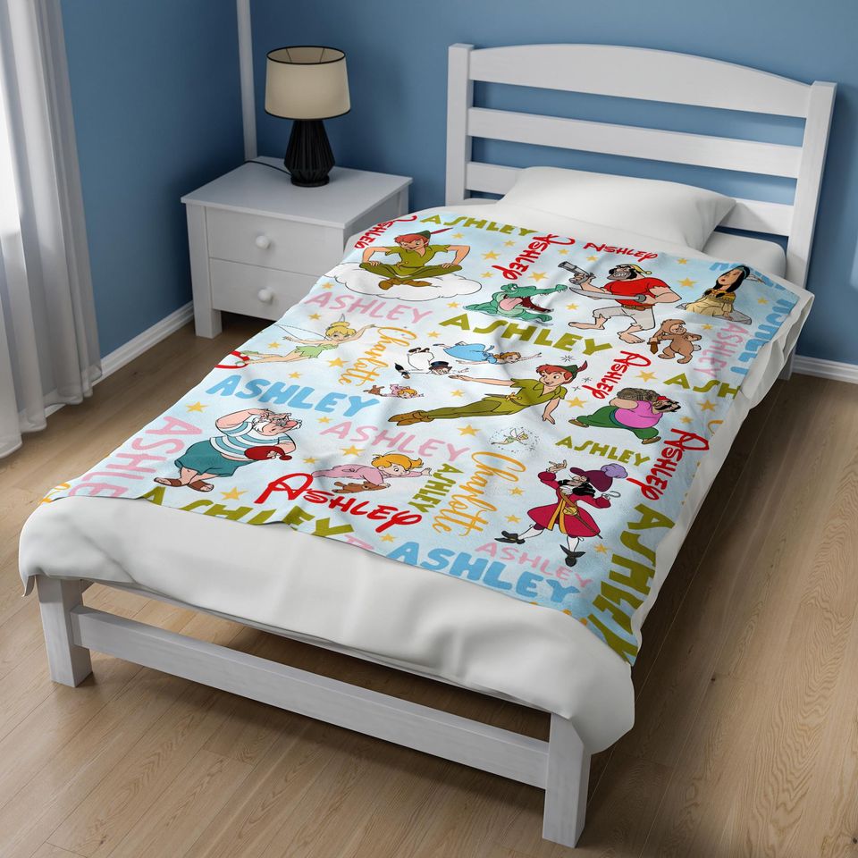 Custom Name Peter Pan Blanket, Peter Pan Wendy Tinker Bell Lost Boys Neverland