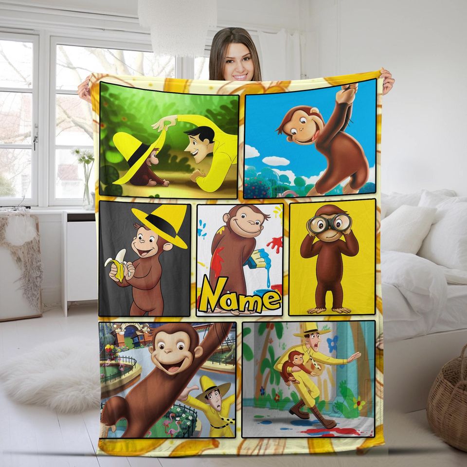 Personalized Curious George Blanket, Curious George Throw Blanket, Curious George Birthday , Curious George Throw Blanket Couch Soft