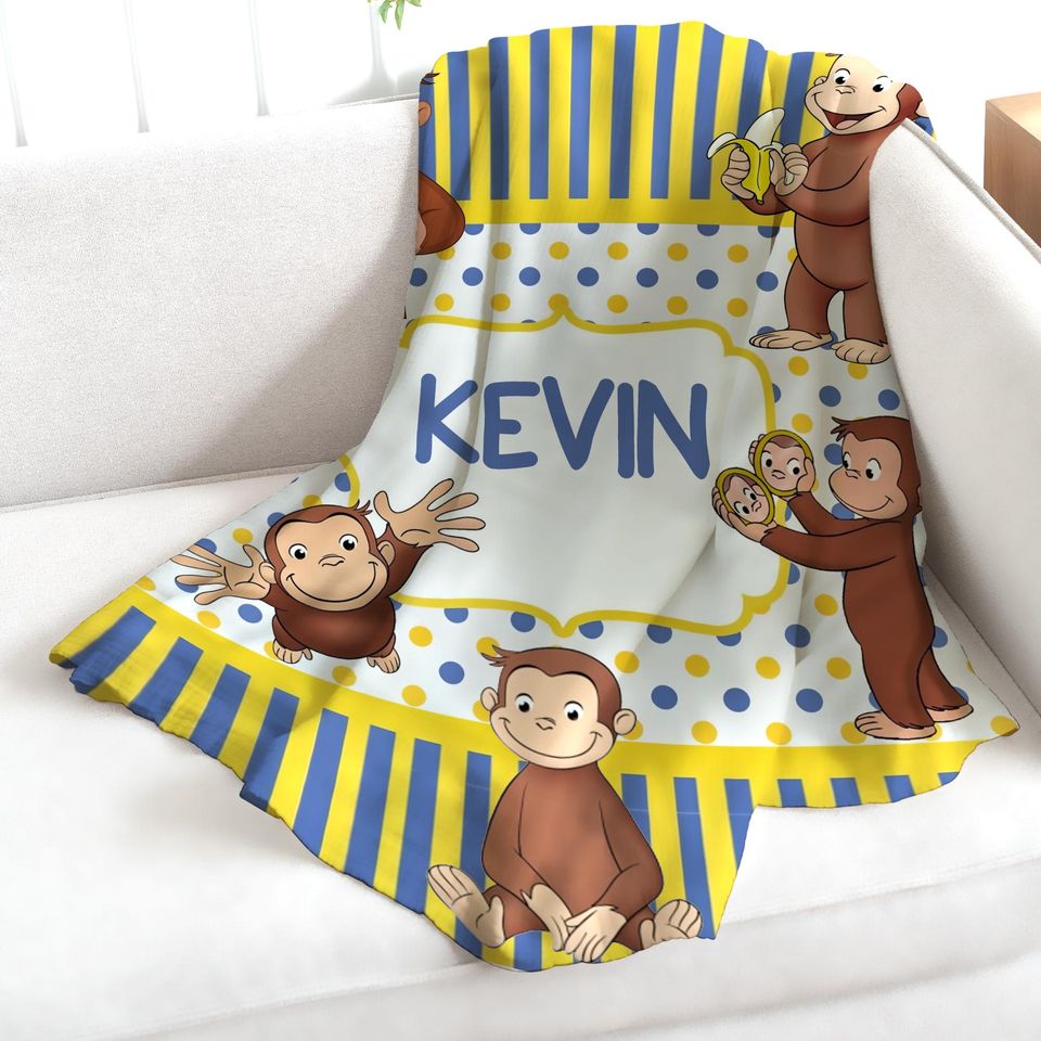Personalized Curious George Blanket, Curious George Fleece Blanket