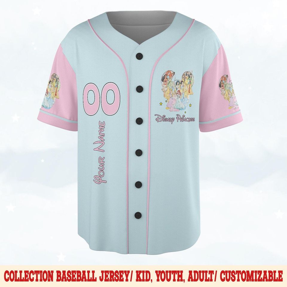Personalized Disney Princess Baseball Jersey, Custom Name Baseball Jersey
