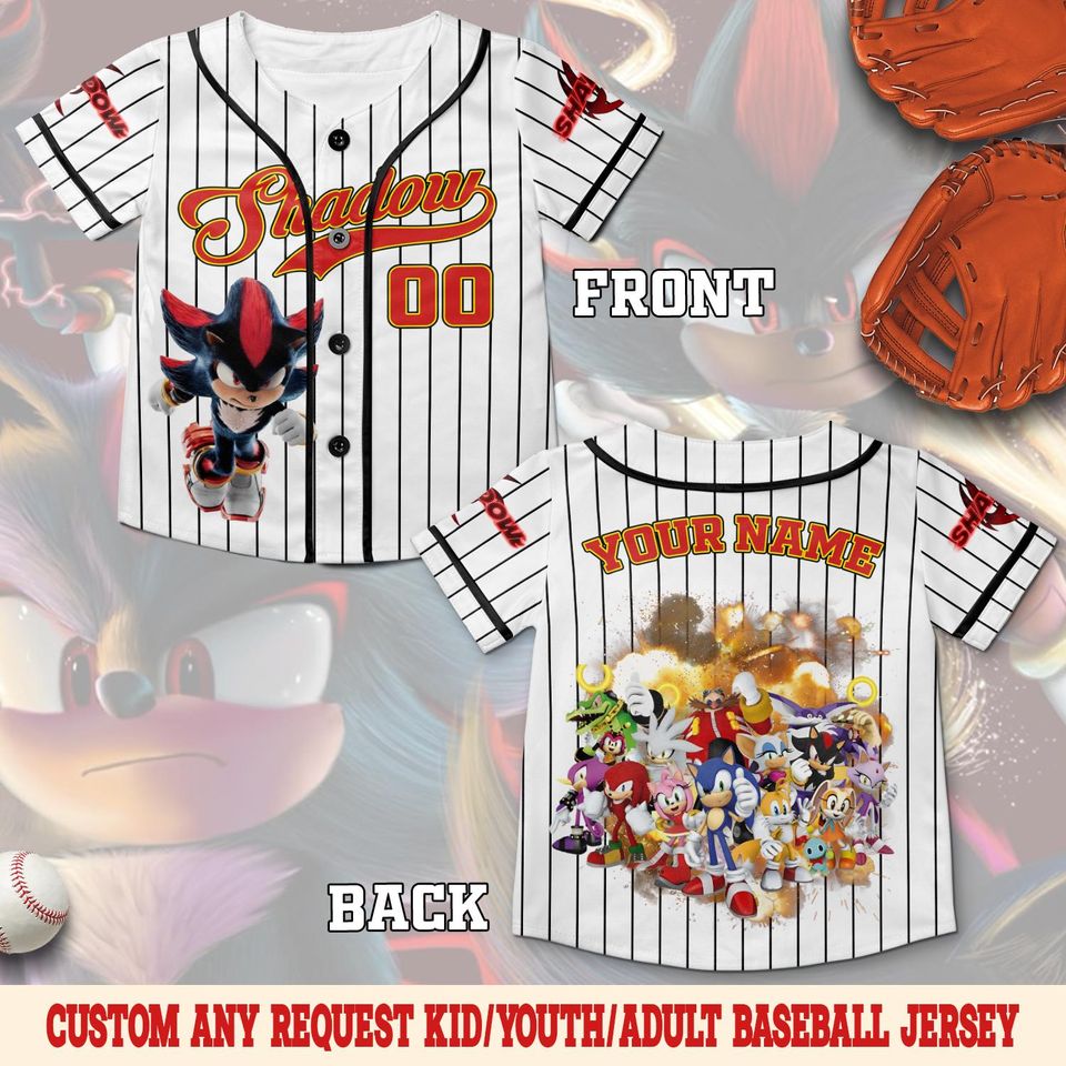 Customized Shadow The Hedgehog White Stripe Baseball Jersey