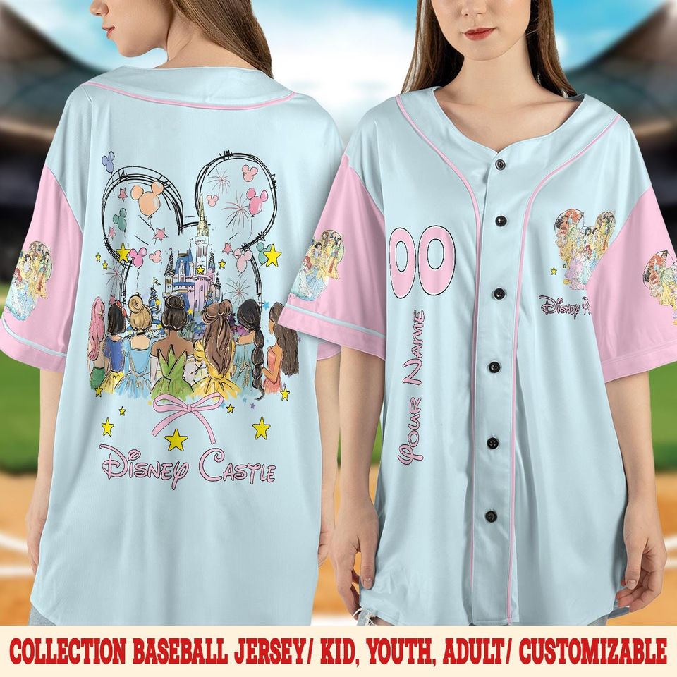 Personalized Disney Princess Baseball Jersey, Custom Name Baseball Jersey