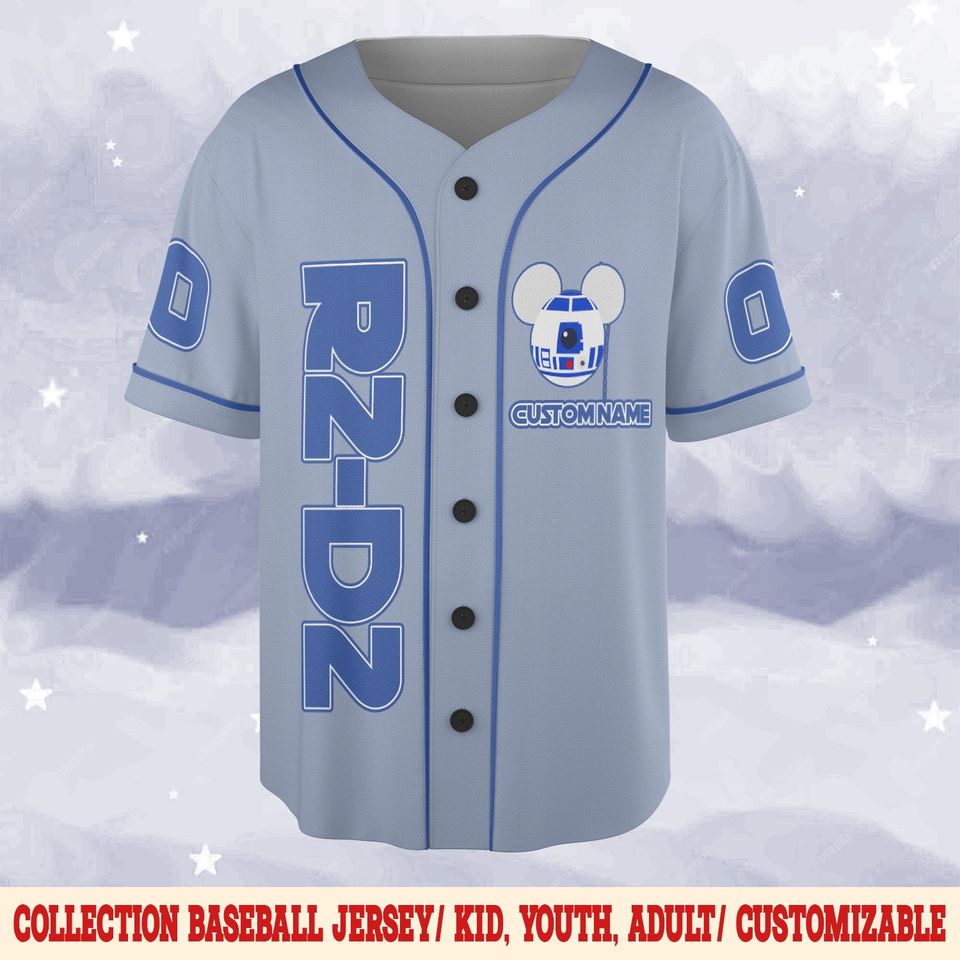 Custom R2-D2 Star Wars Baseball Jersey, Droid Astromech Shirt, Galaxy Theme Baseball Tee