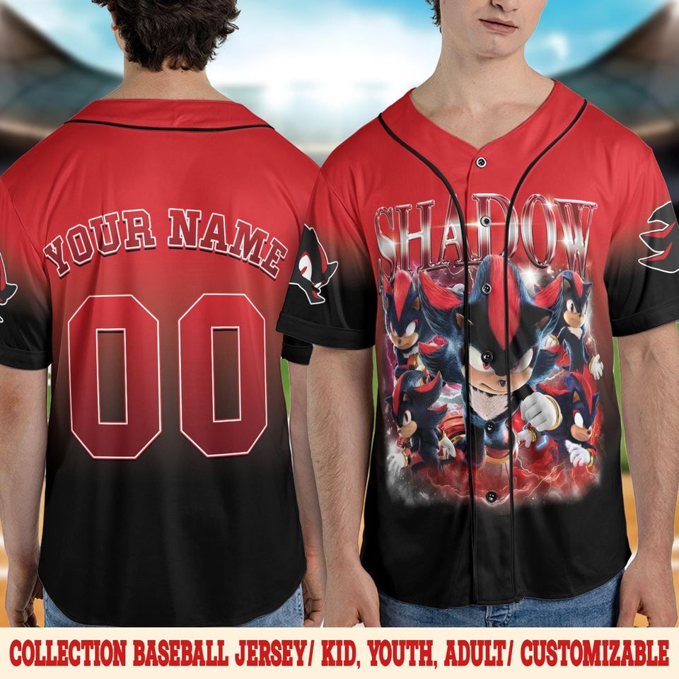 Personalized Sonic Shadow Baseball Jersey, Custom Sonic Game Day Jersey, Sonic Birthday Gift