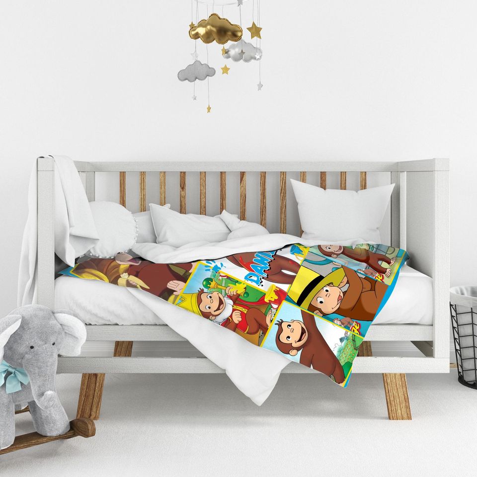 Customized Curious George Blanket Personalized Flannel Couch Nap Blanket