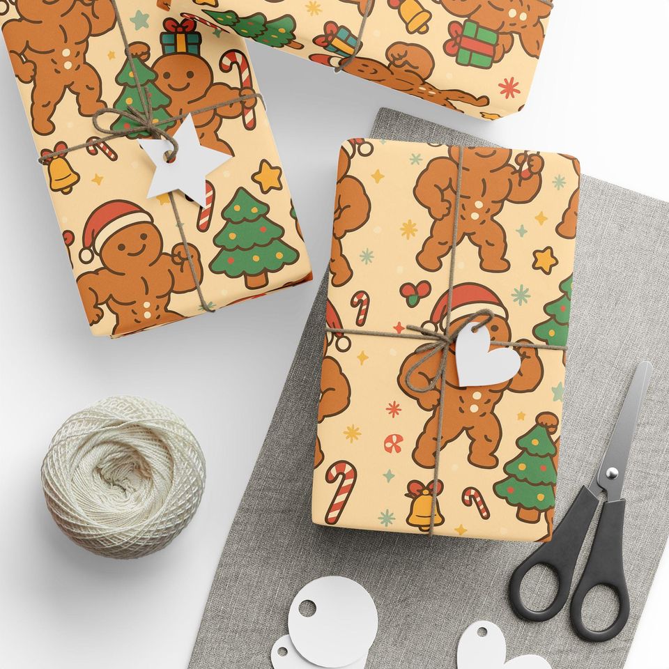 Funny Buff Gingerbread Men Christmas Wrapping Paper