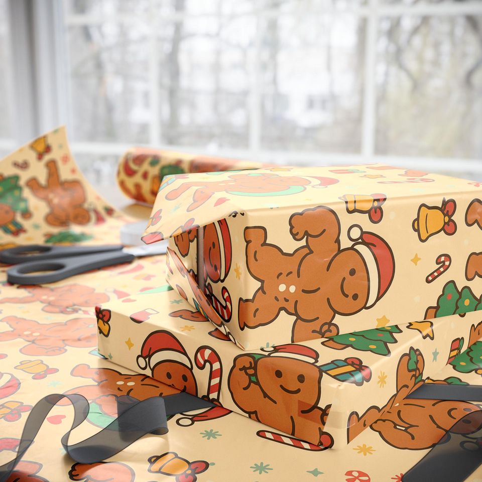 Funny Buff Gingerbread Men Christmas Wrapping Paper