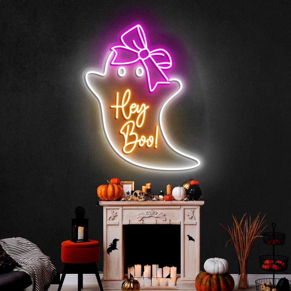 Hey Boo Ghost Neon Sign | Halloween Sign | Acrylic Sign | Light Up Sign | Halloween Gift | Halloween Decor | Neon Halloween | Led Signs