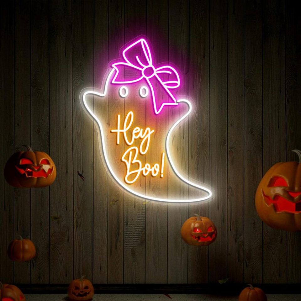 Hey Boo Ghost Neon Sign | Halloween Sign | Acrylic Sign | Light Up Sign | Halloween Gift | Halloween Decor | Neon Halloween | Led Signs