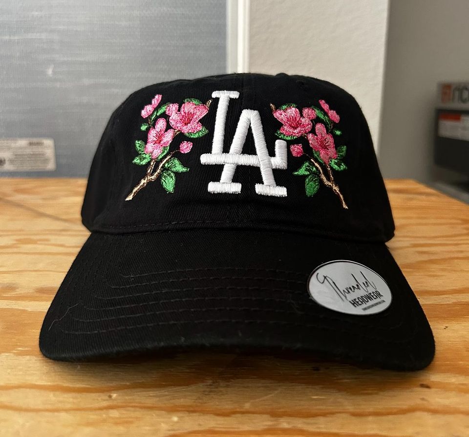 Cherry Blossom LA Dodgers Snapback Hat: Embroidered Baseball Cap, Hats for women