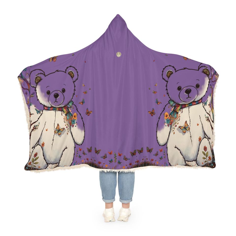 Fall Bear Lt Purple Hooded Blanket | Winter | Christmas Gift