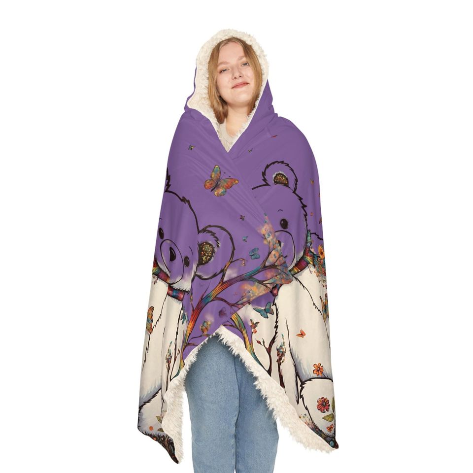 Fall Bear Lt Purple Hooded Blanket | Winter | Christmas Gift