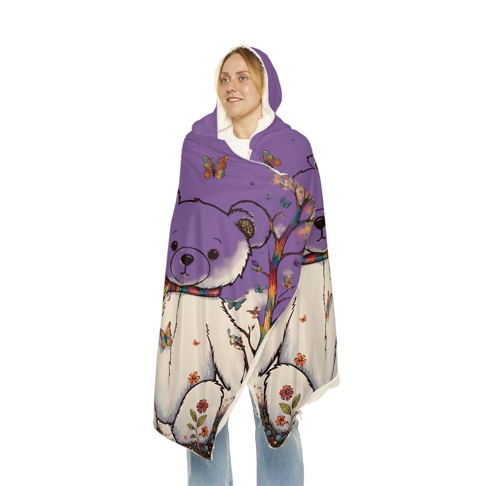 Fall Bear Lt Purple Hooded Blanket | Winter | Christmas Gift