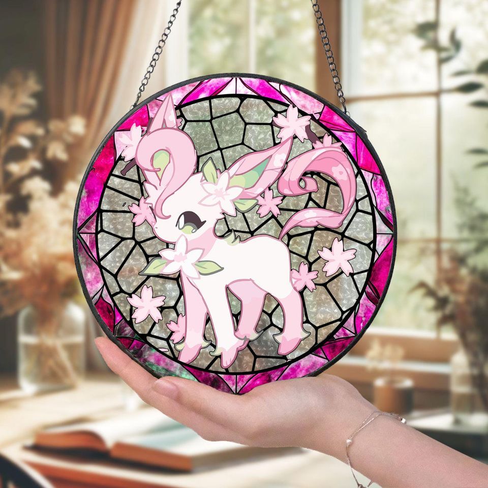 PKM Glass Suncatcher, Cherry Blossom-Inspired Window Art