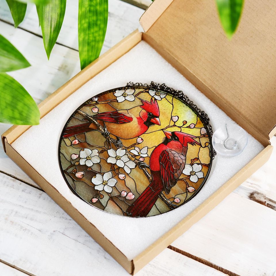 Red Cardinal Stained Glass Suncatcher, Cardinal Bird Lover Gift