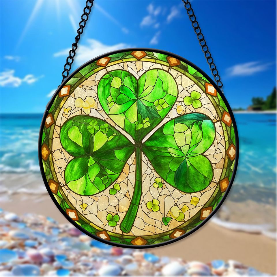 Shamrock Stained Glass Suncatcher St. Patrick's Day Decor Gift