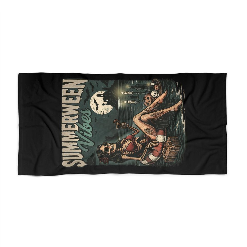 Summerween Beach Towel: Spooky Skeleton Bikini, Gothic Poolside Vibes