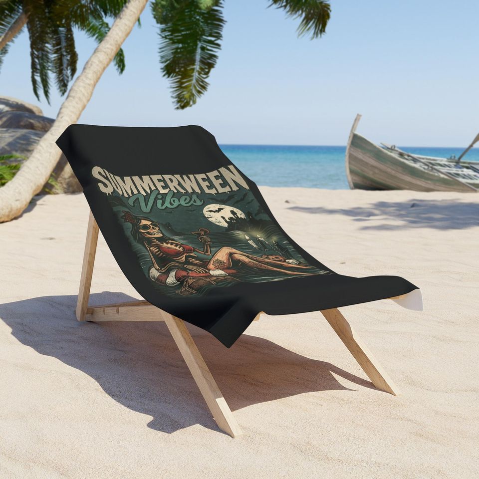 Summerween Beach Towel: Spooky Skeleton Bikini, Gothic Poolside Vibes